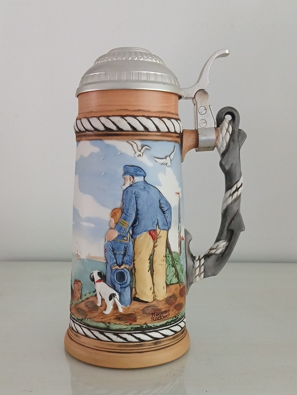 Norman Rockwell LOOKING OUT TO SEA Porcelain Collector's Stein 10" 1981 Japan
